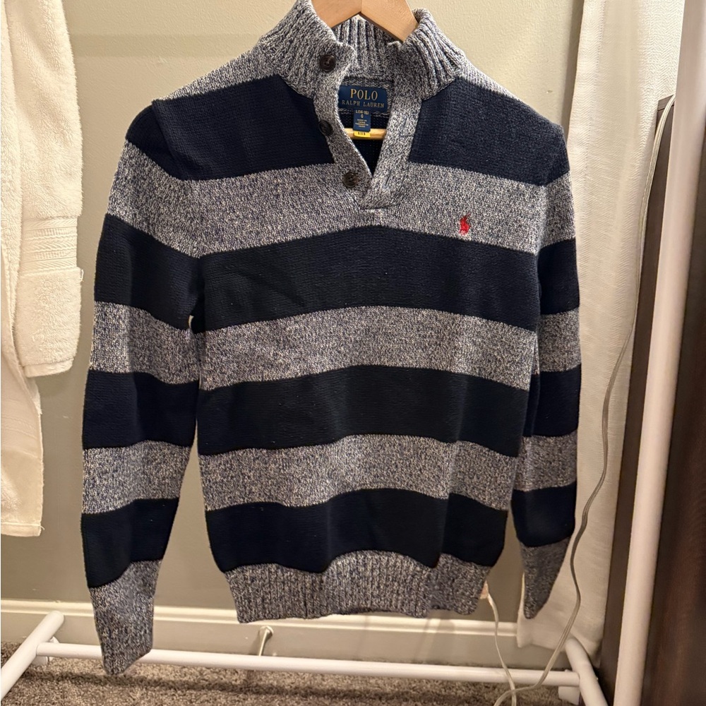 Polo by Ralph Lauren Men's Blue and Gray Zip-Up Sweater